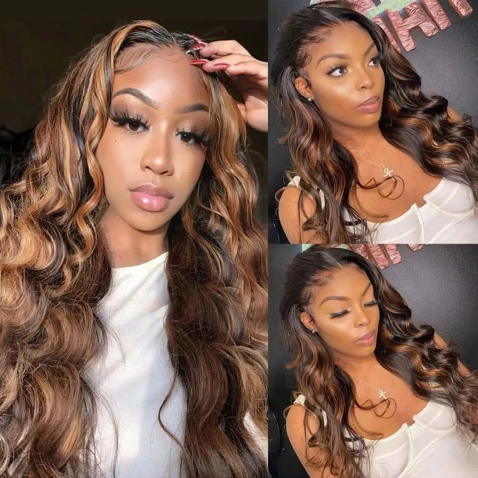 Body Wave Highlight Ombre Colored 13X4 Lace Front Wig Human Hair 1B/30 Black Brown 13X6 Lace Frontal Brazilian Wig For Women