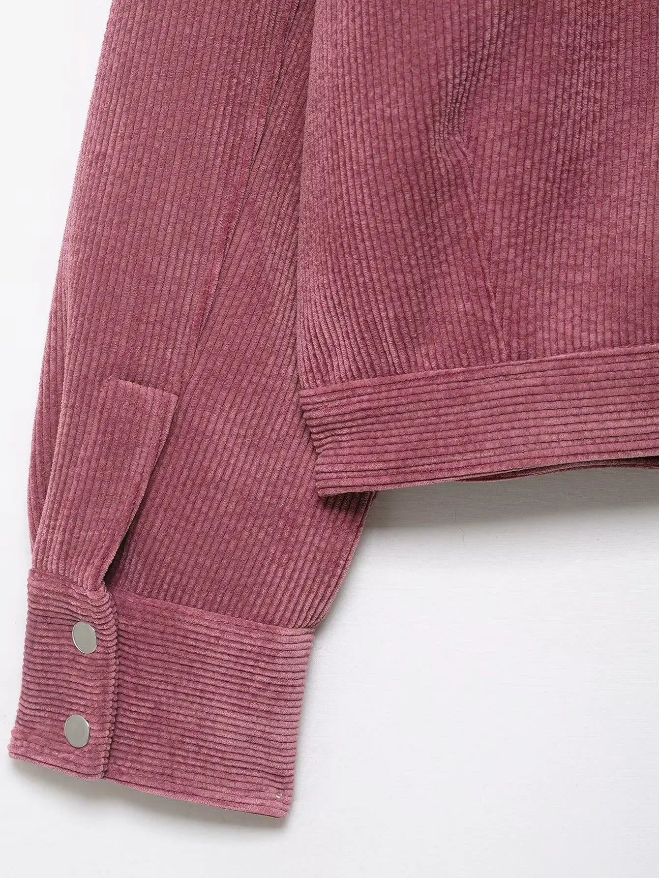 Pink Corduroy With Zipper And Pockets Long Sleeve Jacket for Women
