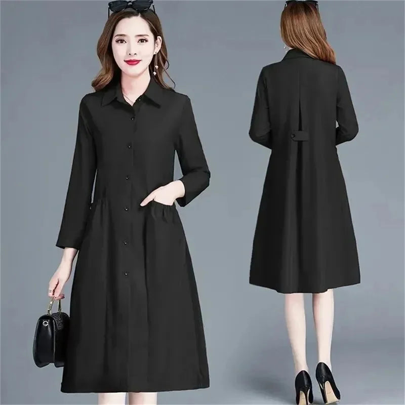 Fashion Windbreaker Women's Mid-Length And Thin Spring Summer Autumn Big Pocket Coat Female Popular Temperament Mother Jacket5XL
