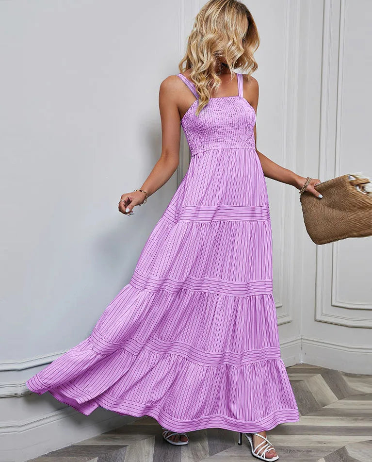 Elegant Striped Spaghetti Strap Maxi Dress for Women