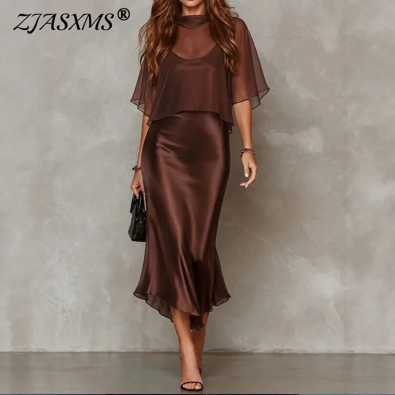 Elegant Chiffon Mesh Top and Mermaid Skirt Set for Women