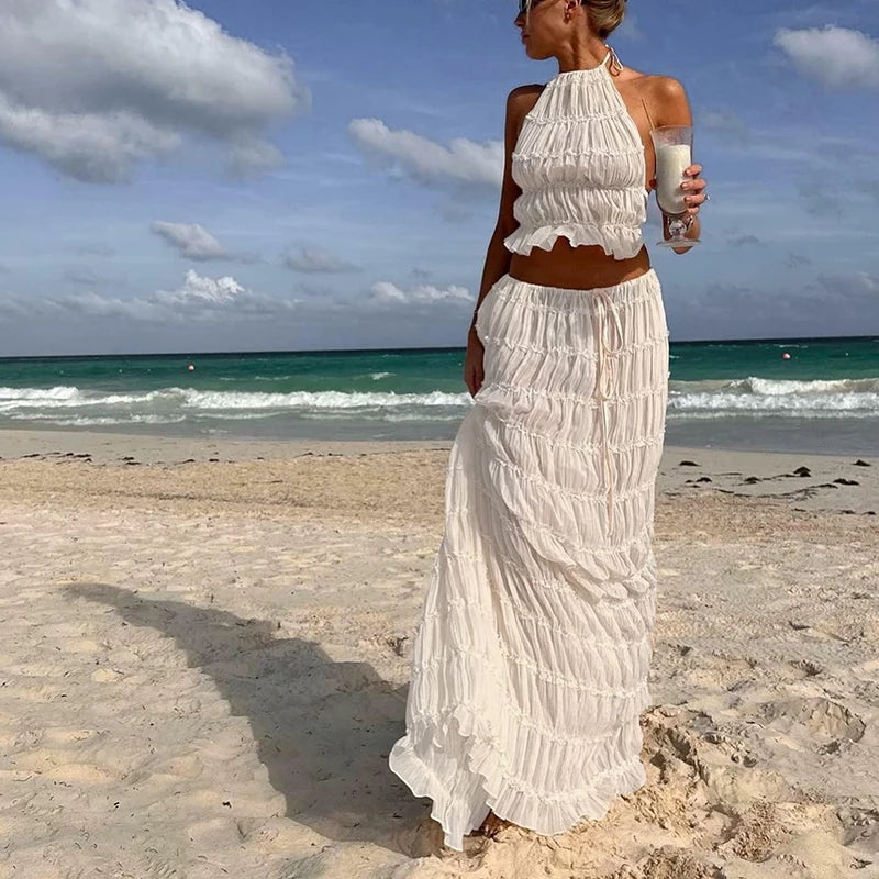 Boho Backless Halter Two Piece Beach Set for Women