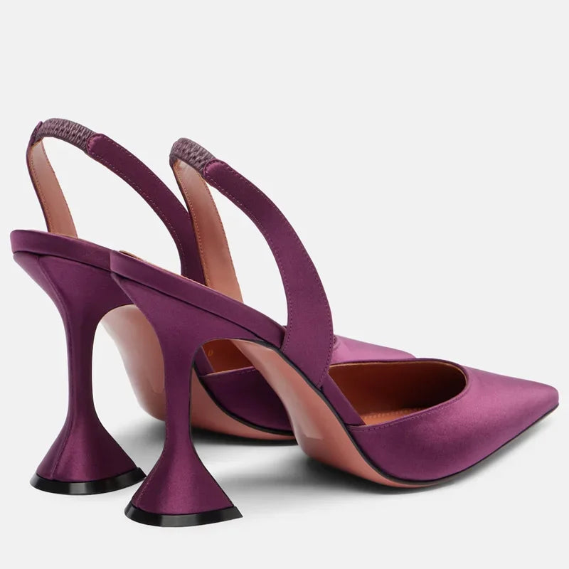 Satin Pointed Toe Back Strap High Heel Sandals for Women