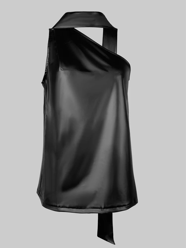 Gymystars 2025 New Summer Sleeveless Asymmetric Black Vest Tops Original Creation Solid Color High Neck Top For Women