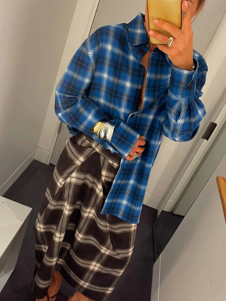 Women Checked Midi Skirt Fashion Casual Pleated Irregular High Waist Slim Mid-length Bottom Lady Daily New Commute Street Skirts