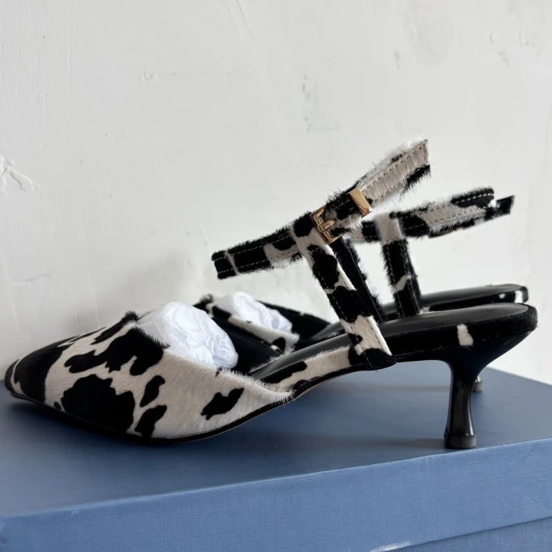 Leather Pointed Toe Mid Heel Sandals