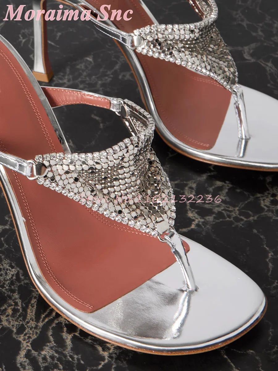 Mirror Silver Metallic Stiletto Heel Mule Sandals For Women