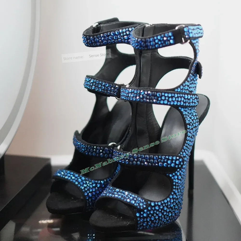 Elegant Crystal Peep Toe Sandals With Side Zipper for Women