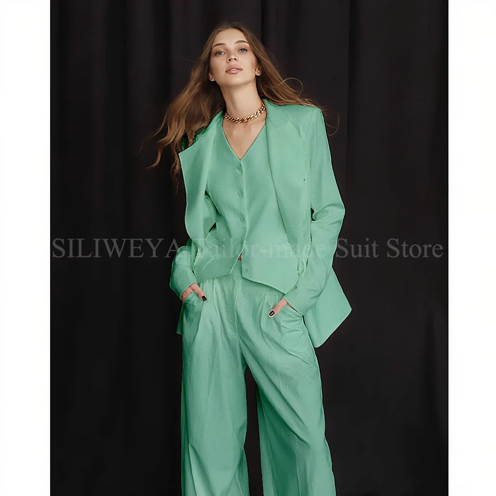 Slim Fit Single Breasted Three Piece Office Suit For Women