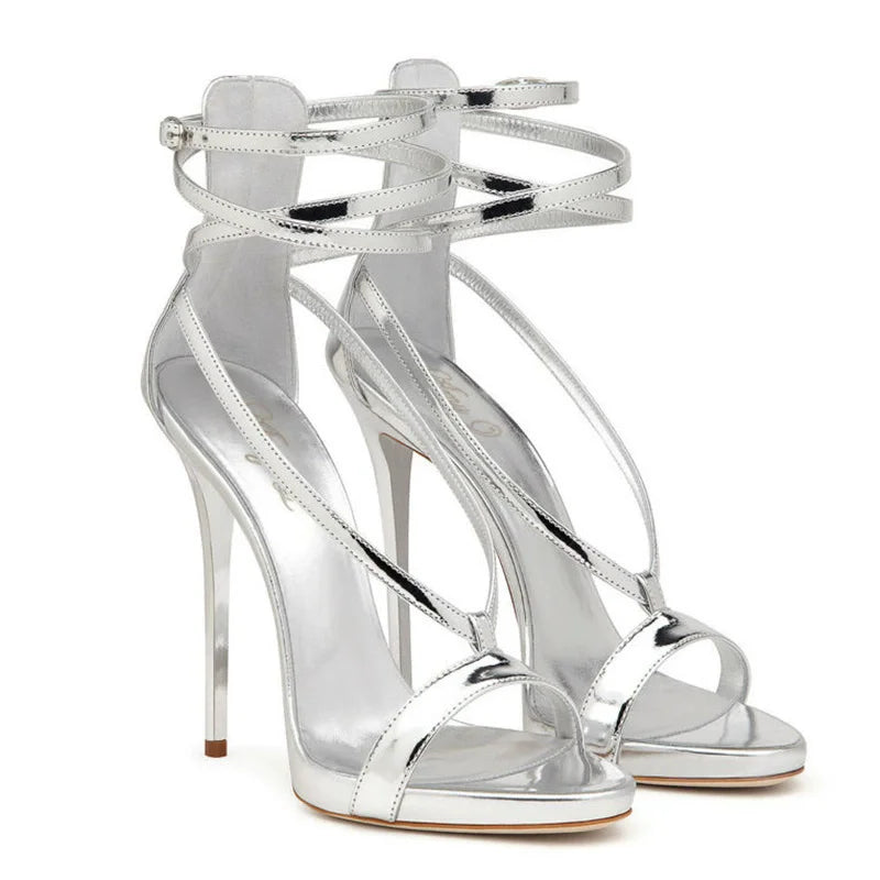 Rhinestone Patent Leather Thin High Heels for Women
