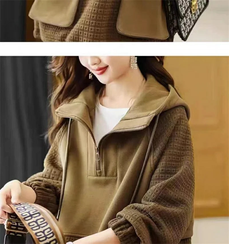 Sweatershirt Japanese Cotton Jacket Women's Autumn And winter New Female Coat Hooded Long-Sleeved Coat Coffee Black Shirt Plus