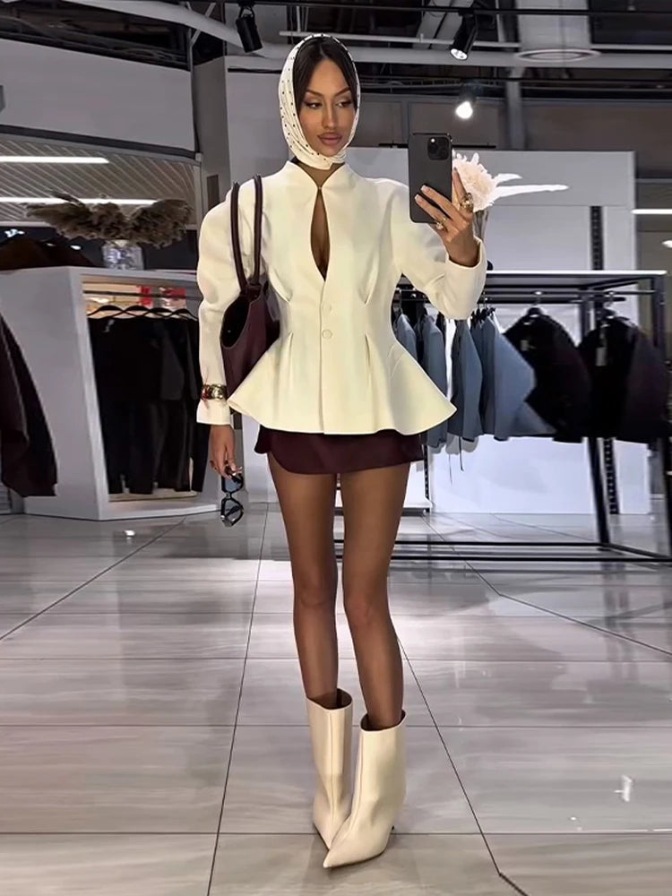 Elegant Stand Collar with Button Front Blazer for Women