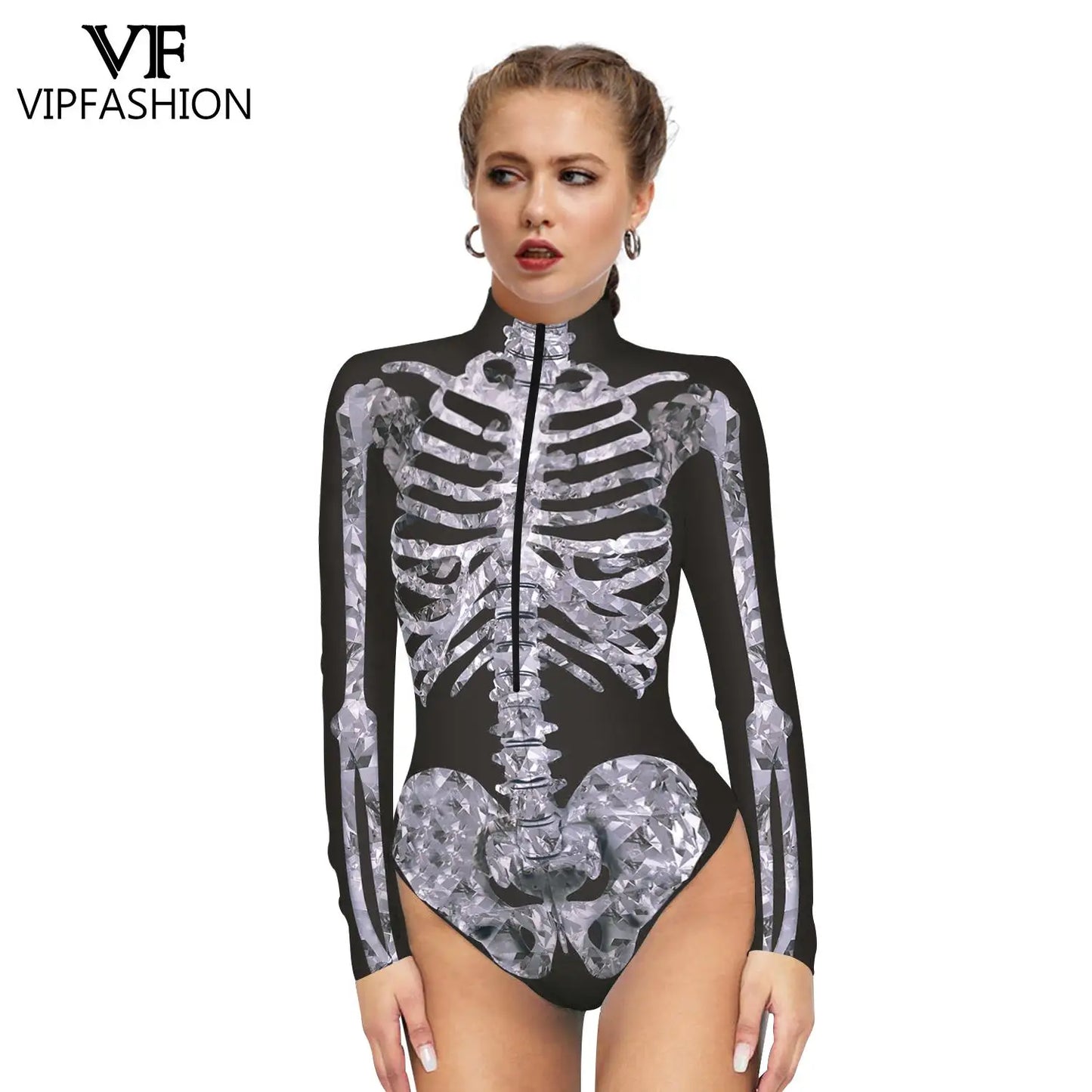 Halloween Skeleton Print Zentai Jumpsuit for Women