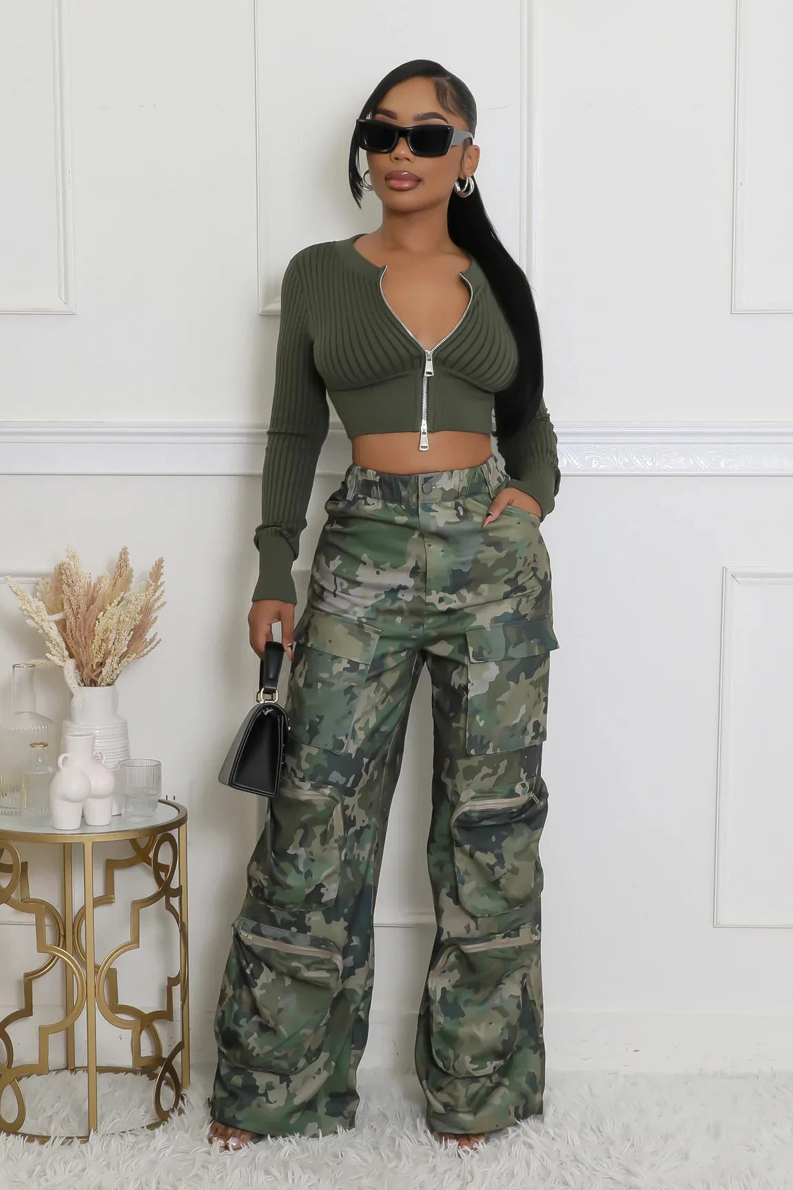 FAGADOER Fashion Camouflage Straight Pants Women Buttons High Waist Cargo Pocket Patchwork Wide Leg Trousers Y2K Streetwear New