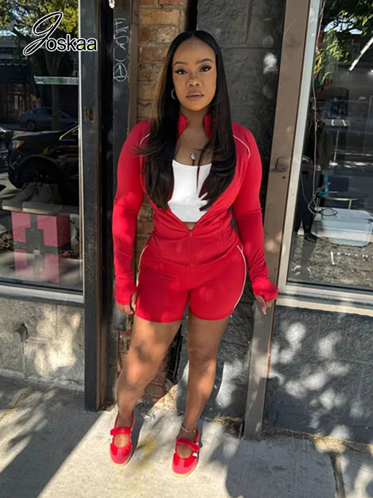 Casual Sporty Zip Up Long Sleeve Thumb Hole Two Piece Set for Women