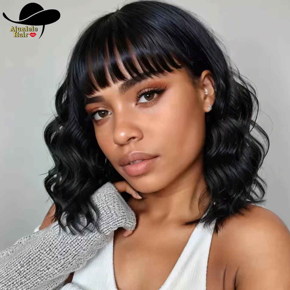 Glueless Human Hair Body Wave Bob Wig With Bangs for Women