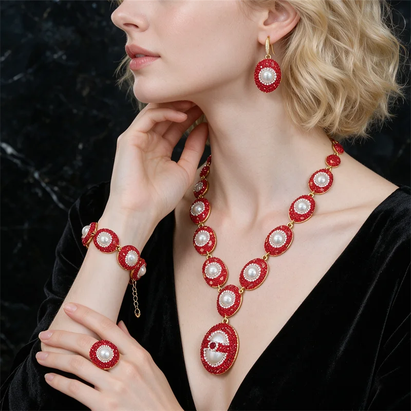 Statement Crystal Stone Four-Piece Jewelry Set for Women