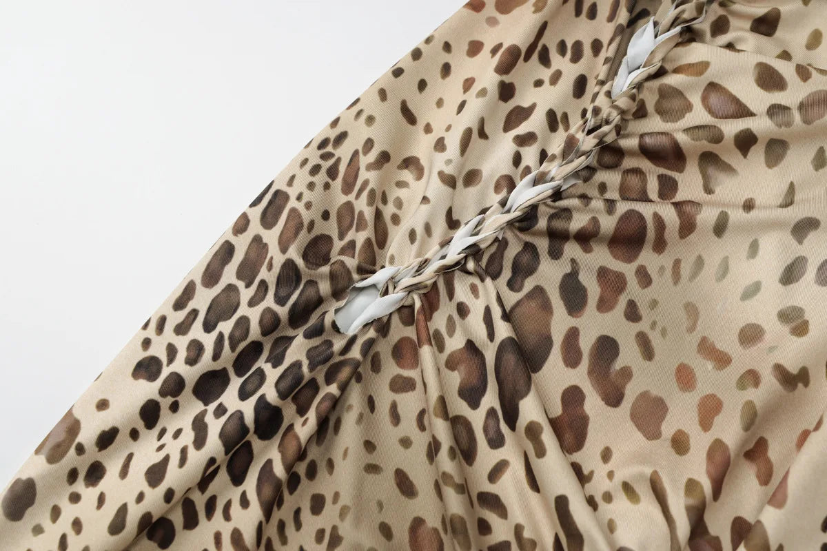 Halter Neck Leopard Print Backless Maxi Dress for Women