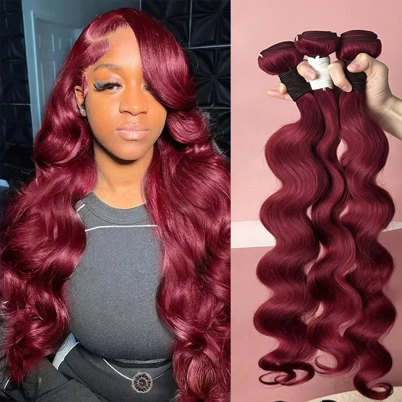 Burgundy Remy Body Wave Human Hair Bundles for Women
