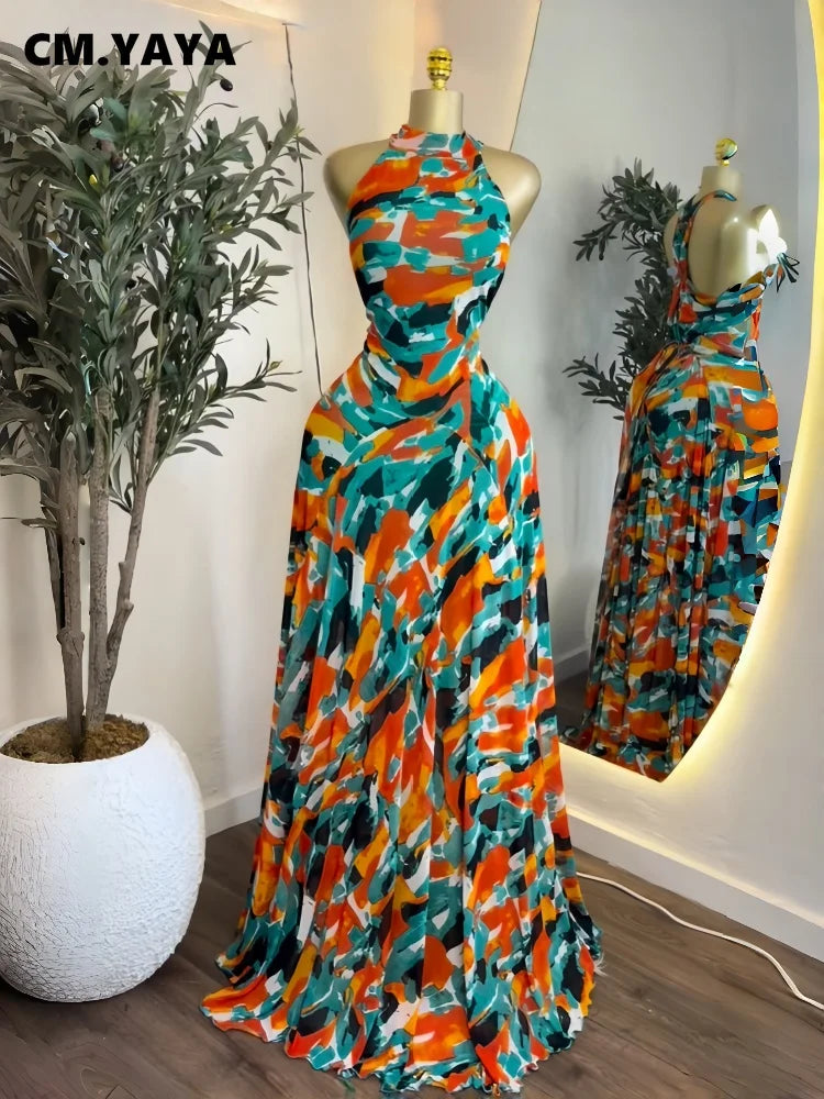 Elegant Printed Sleeveless With Sashes Maxi Dress for Women