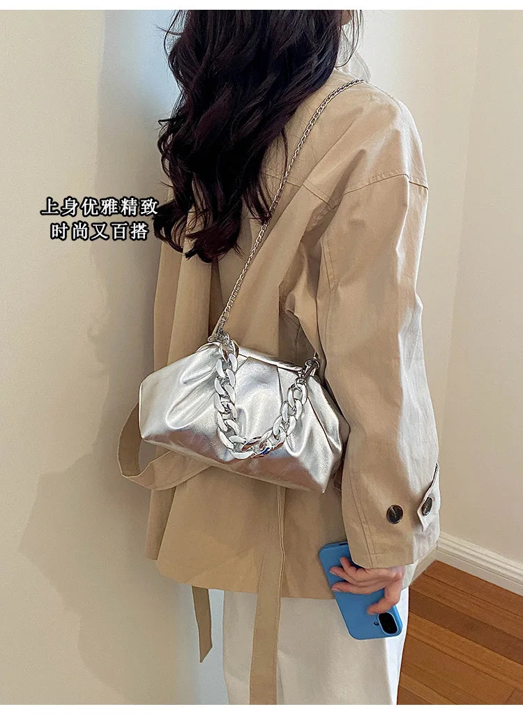 Elegant Pleated Chain Cloud Crossbody Shoulder Bag for Women