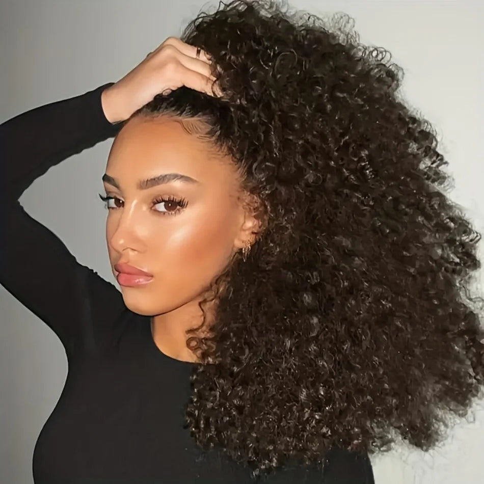 Seamless Curly Human Hair Glueless Half Wig for Women