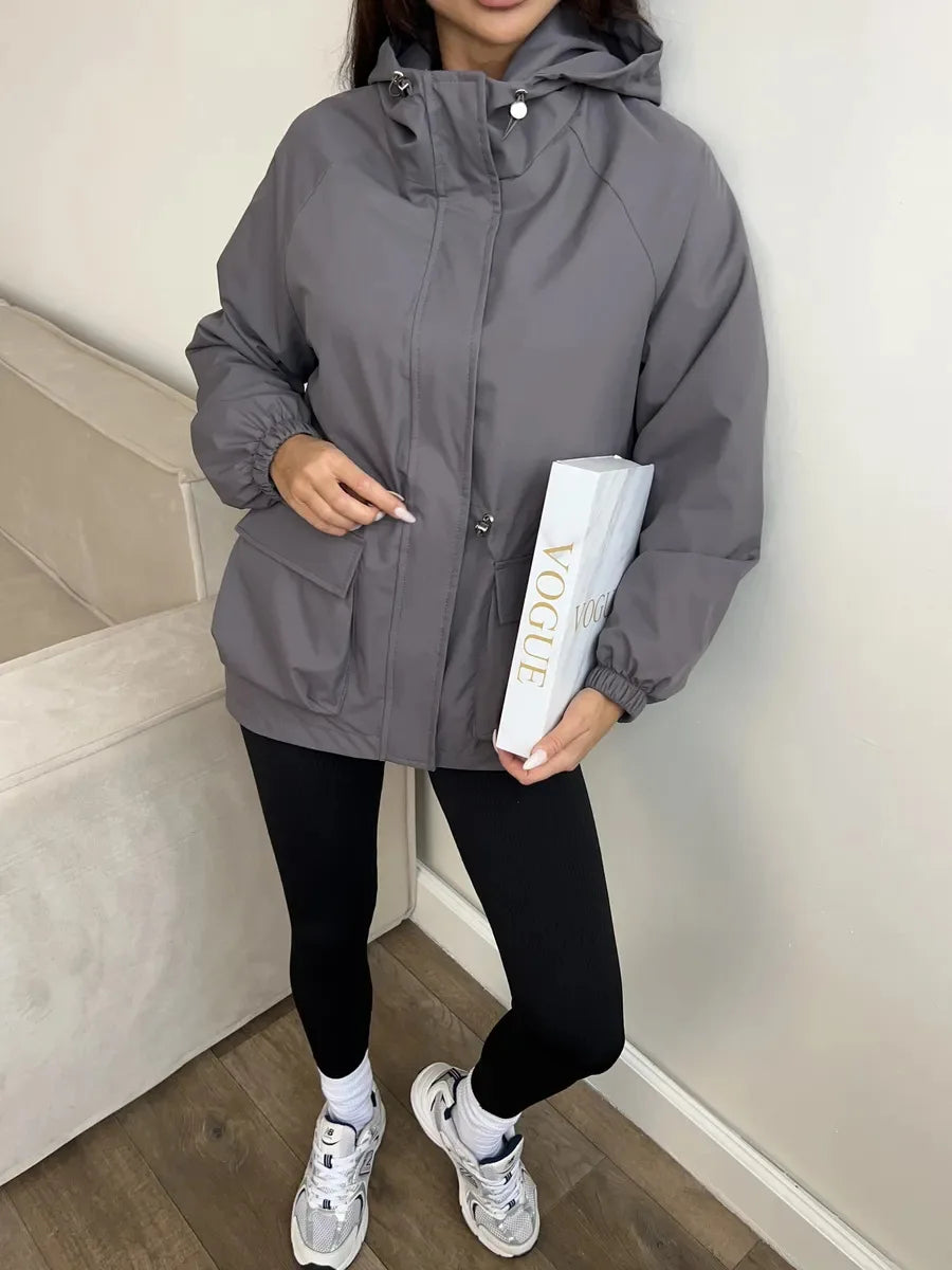 Hooded Hardshell Jacket With Pockets And Zipper for Women