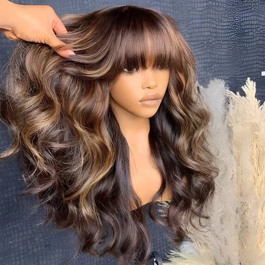 Ombre Blonde Body Wave Human Hair Wig With Bangs For Women