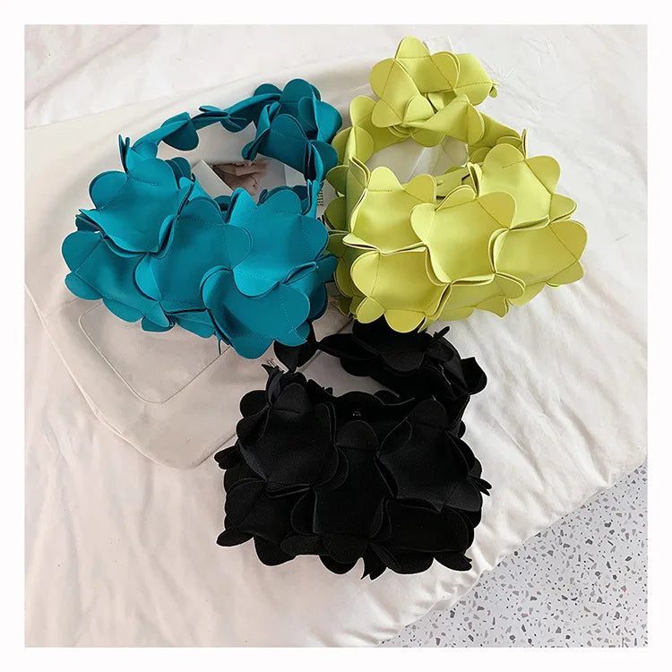 Korean Style 3D Flower PU Leather Shoulder Bag for Women