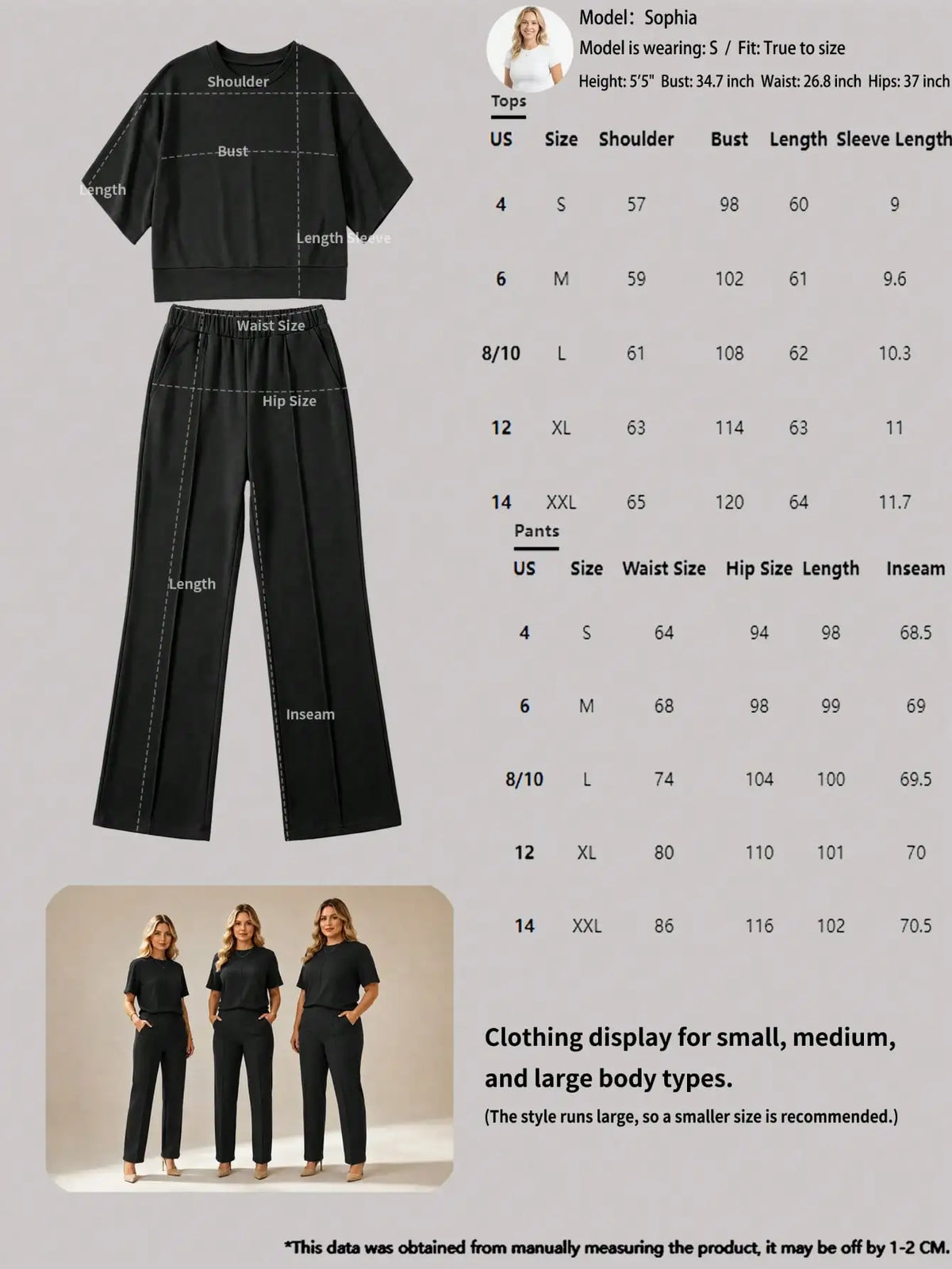New Spring and Summer Ladies' Set: Comfortable Solid-Color Short-Sleeve Top with Elastic Waist Pocketed Long Pants Two-Piece Set, Soft Stretch Polyester-Acrylic Fabric