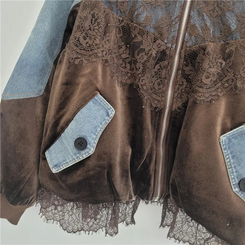 Casual Relaxed Fit Velvet Baseball Jacket for Women