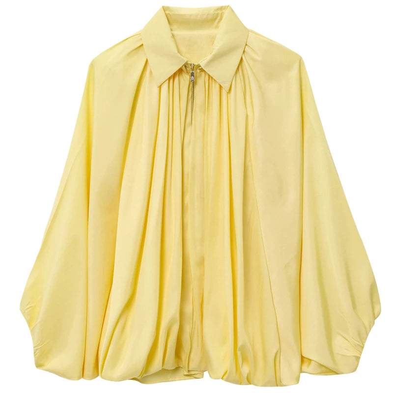 Ruffled Oversized Long Sleeve Bomber Jacket for Women
