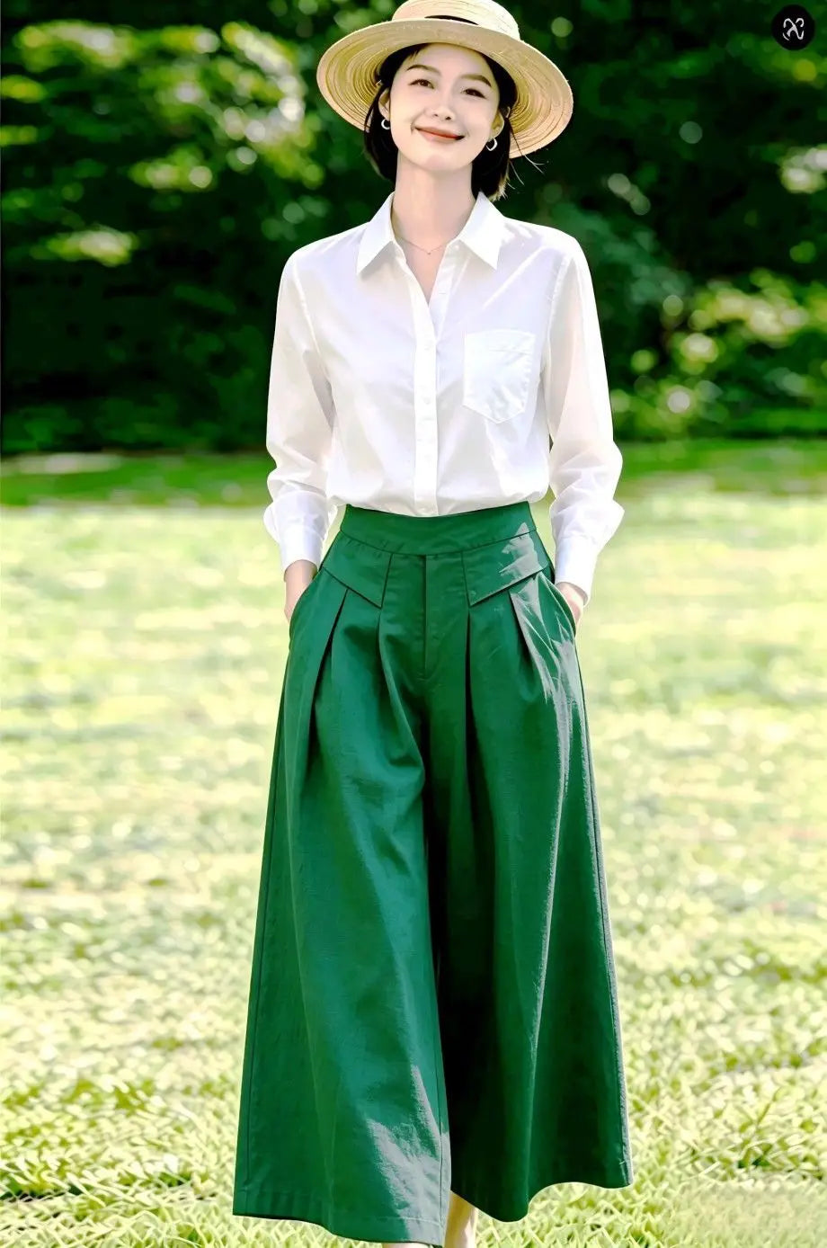High-Waisted Cotton Linen Wide-Leg Culottes for Women
