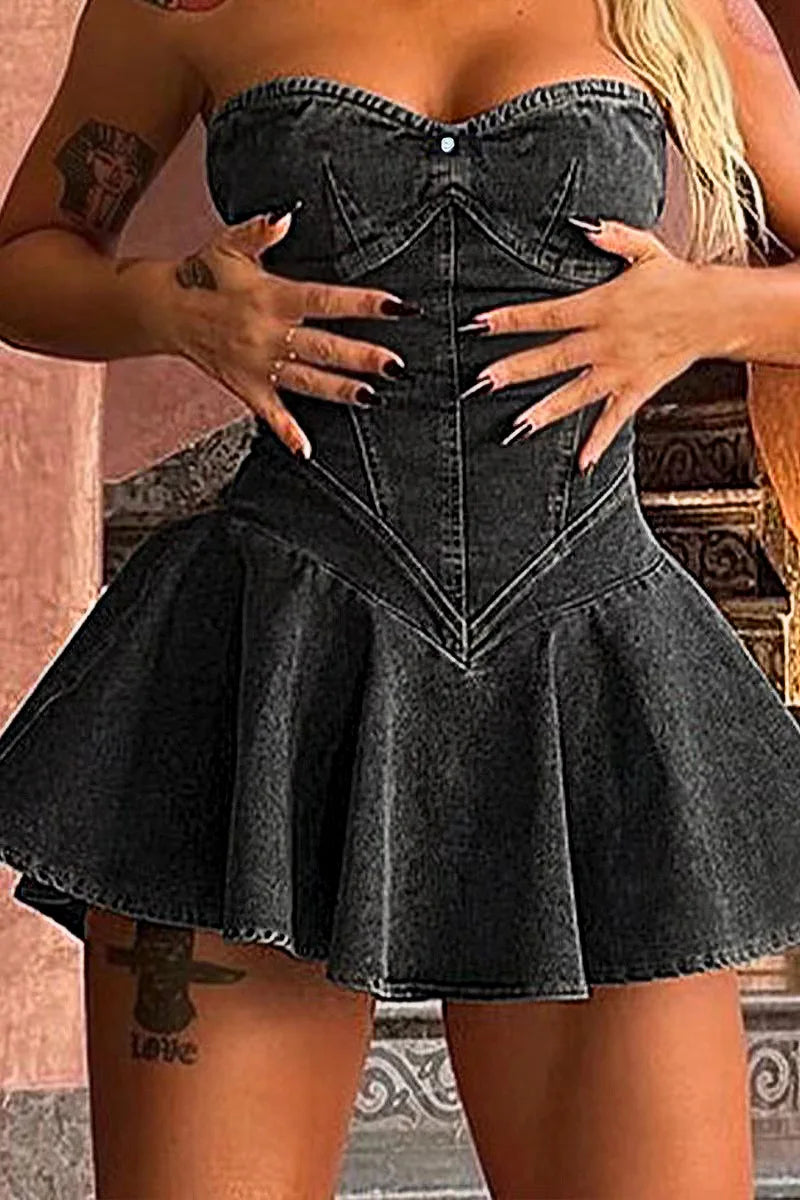 Strapless Backless Denim Mini Dress