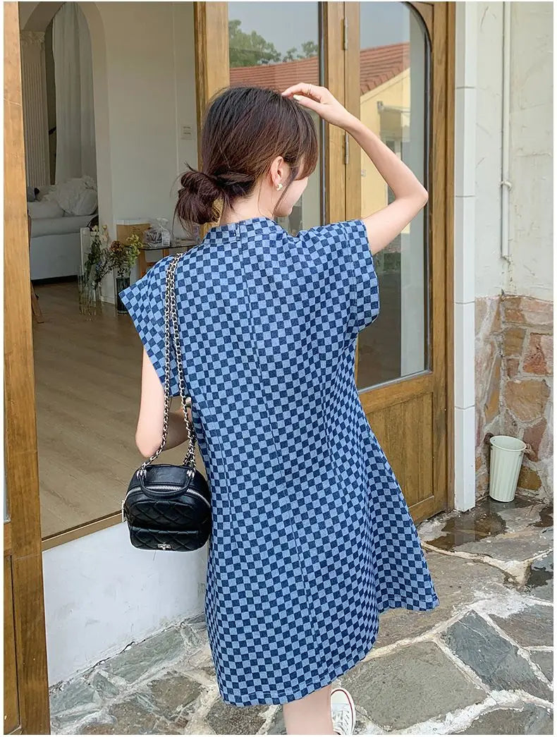 Checkered Ethnic Style Summer Lightweight A Line Dress for Women
