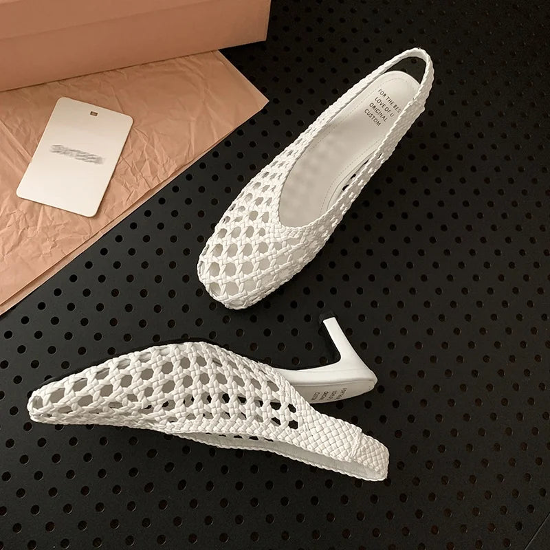 Handmade French Style Cut Out Weave Sandals for Women
