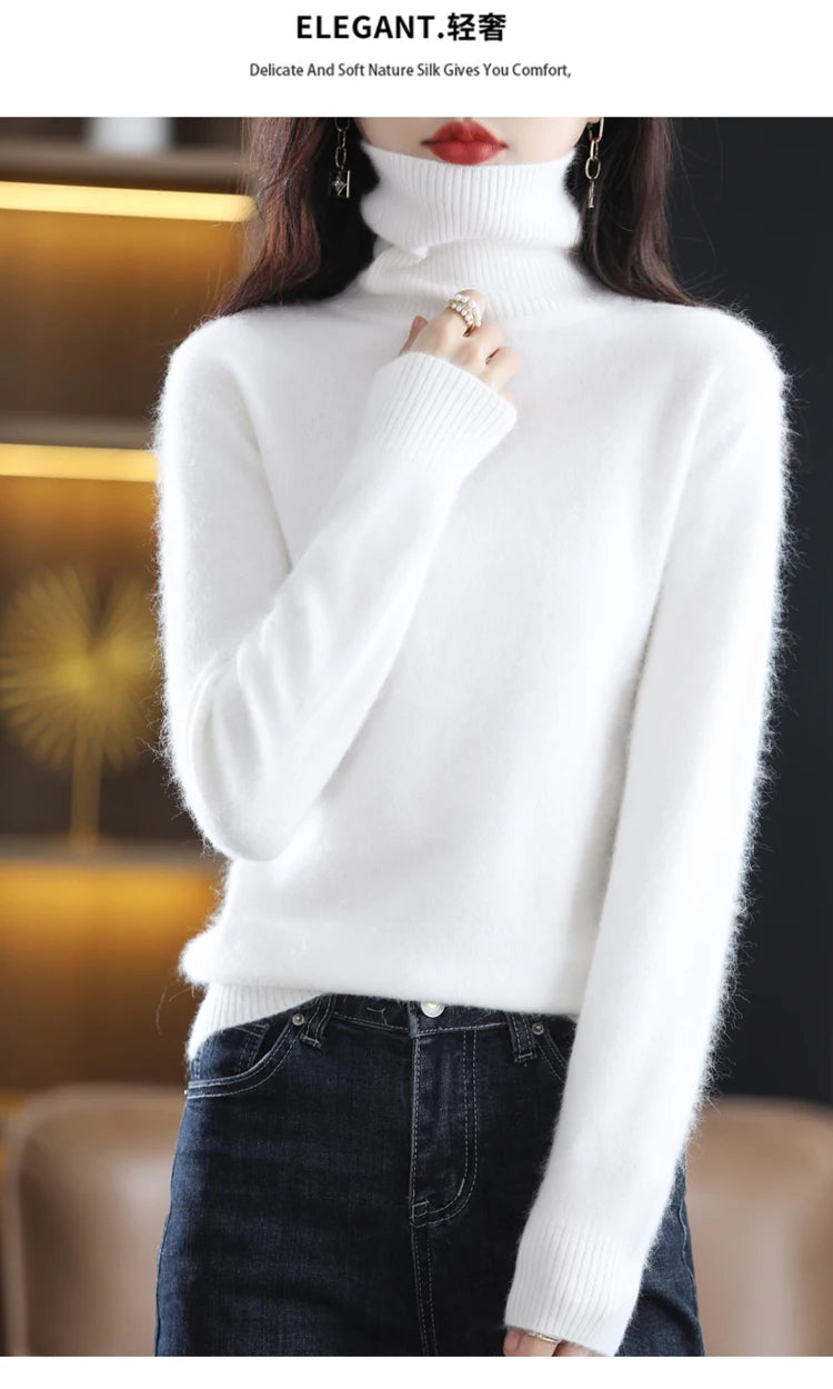 Soft Warm Knit Cashmere Turtleneck Sweater for Women