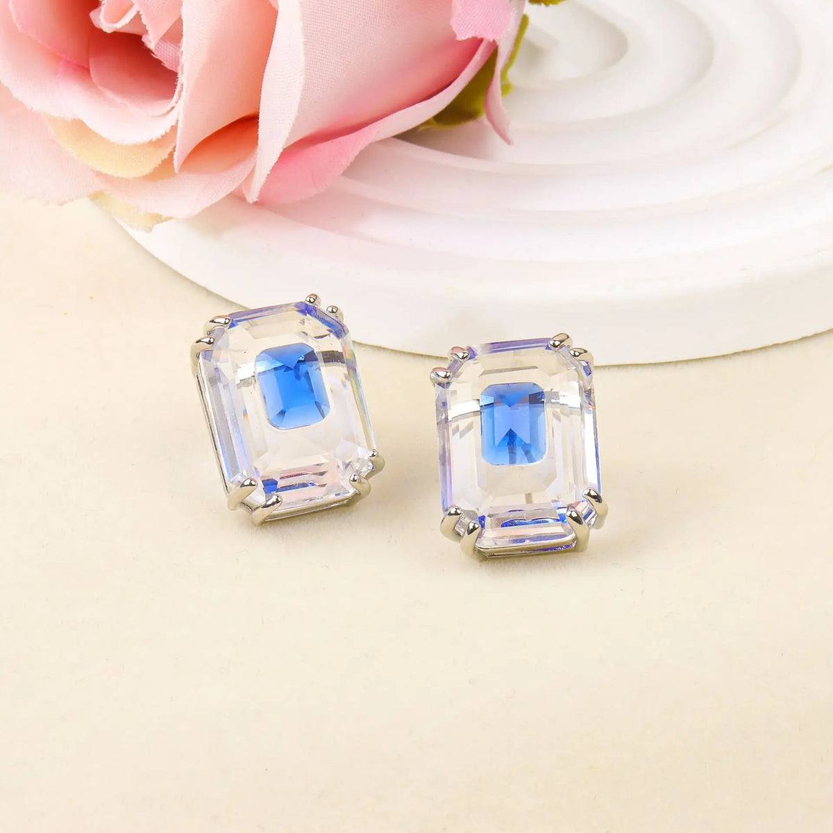 Colorful Geometric Zircon Stud Earrings