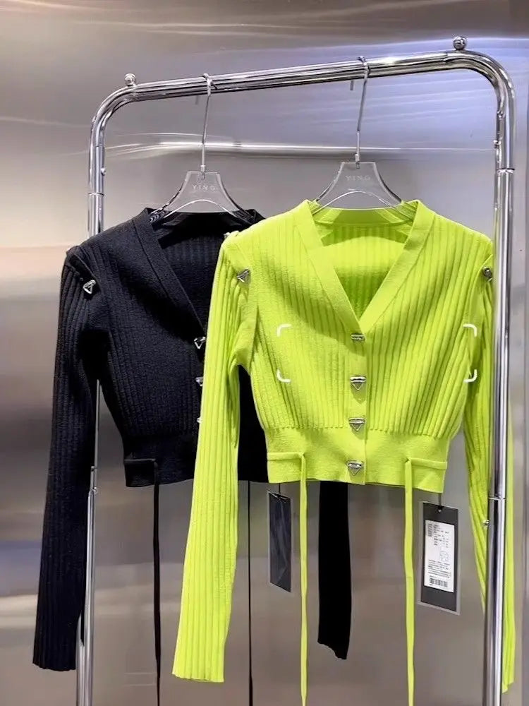 Regular Fit V Neck Long Sleeve Knit Cardigan For Women