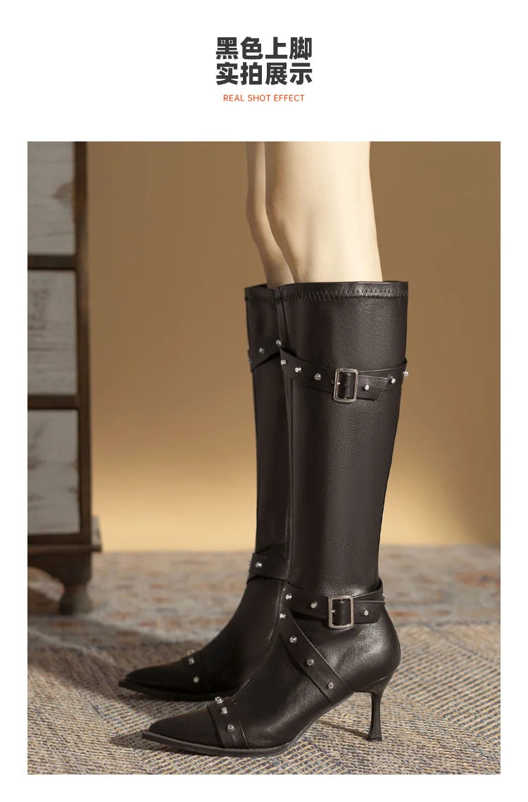 Black Mid Calf Stiletto Boots