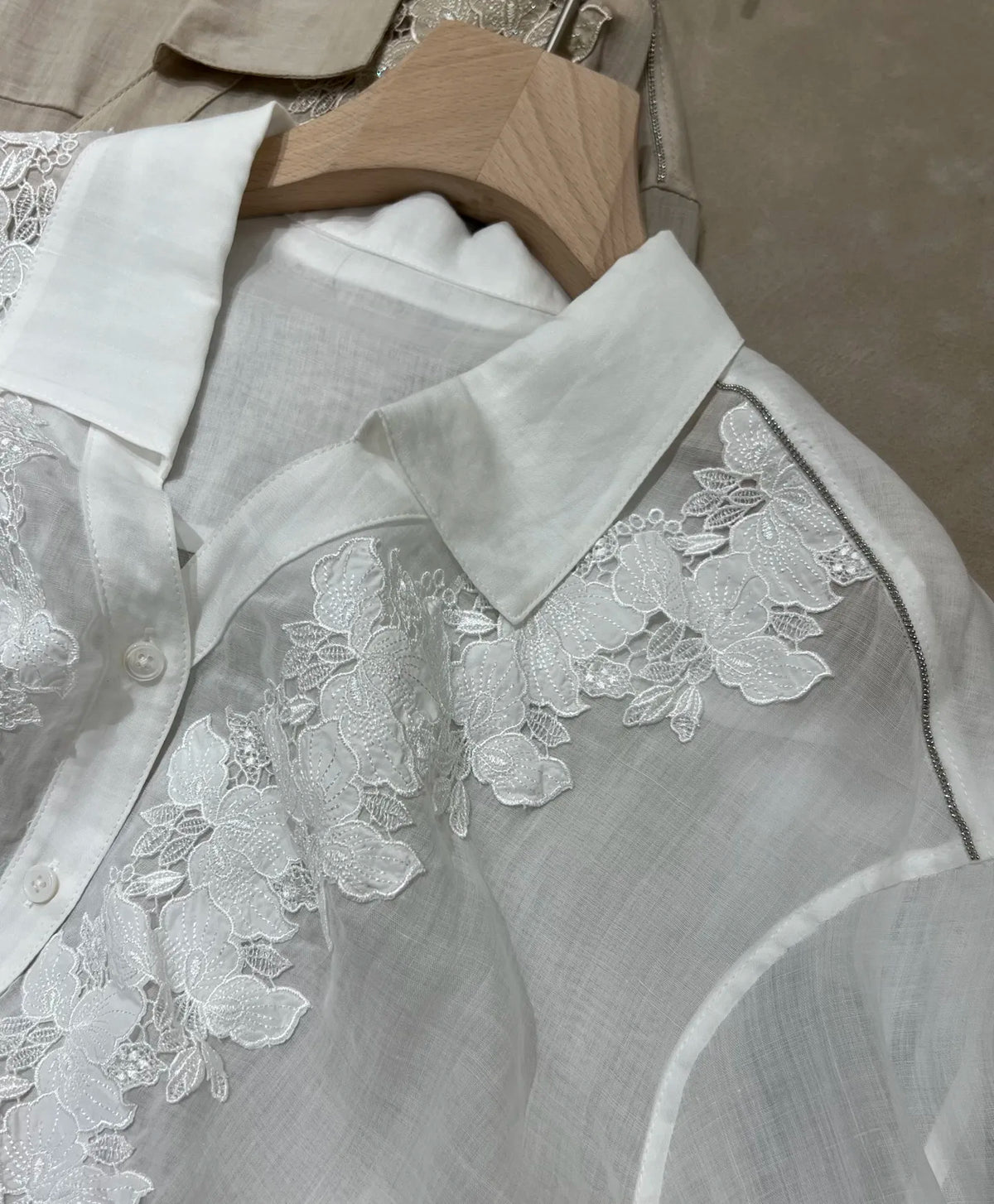 Embroidered Linen Blouse And Midi Skirt Set for Women