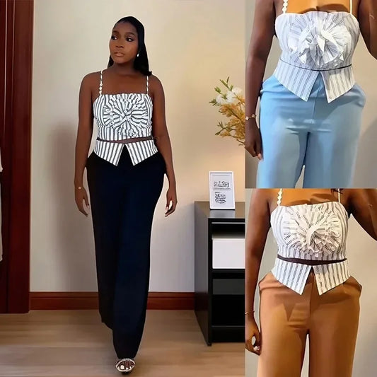 2 Piece African Clothes for Women Summer Sexy African Sleeveless Top Long Pant Matching Sets Dashiki African Clothing Outfits
