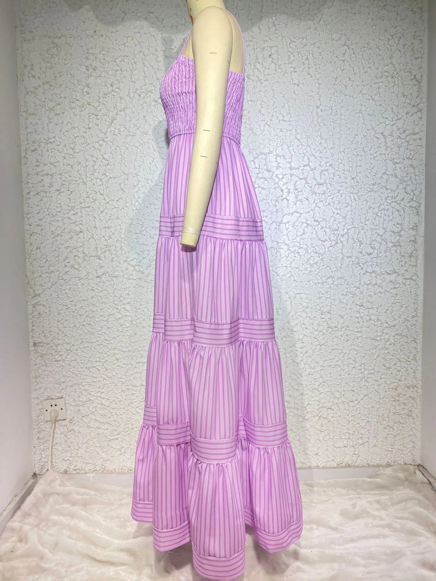 Elegant Striped Spaghetti Strap Maxi Dress for Women