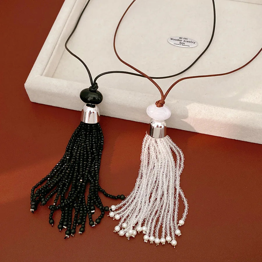 Glass Beaded Tassel Pendant Necklace