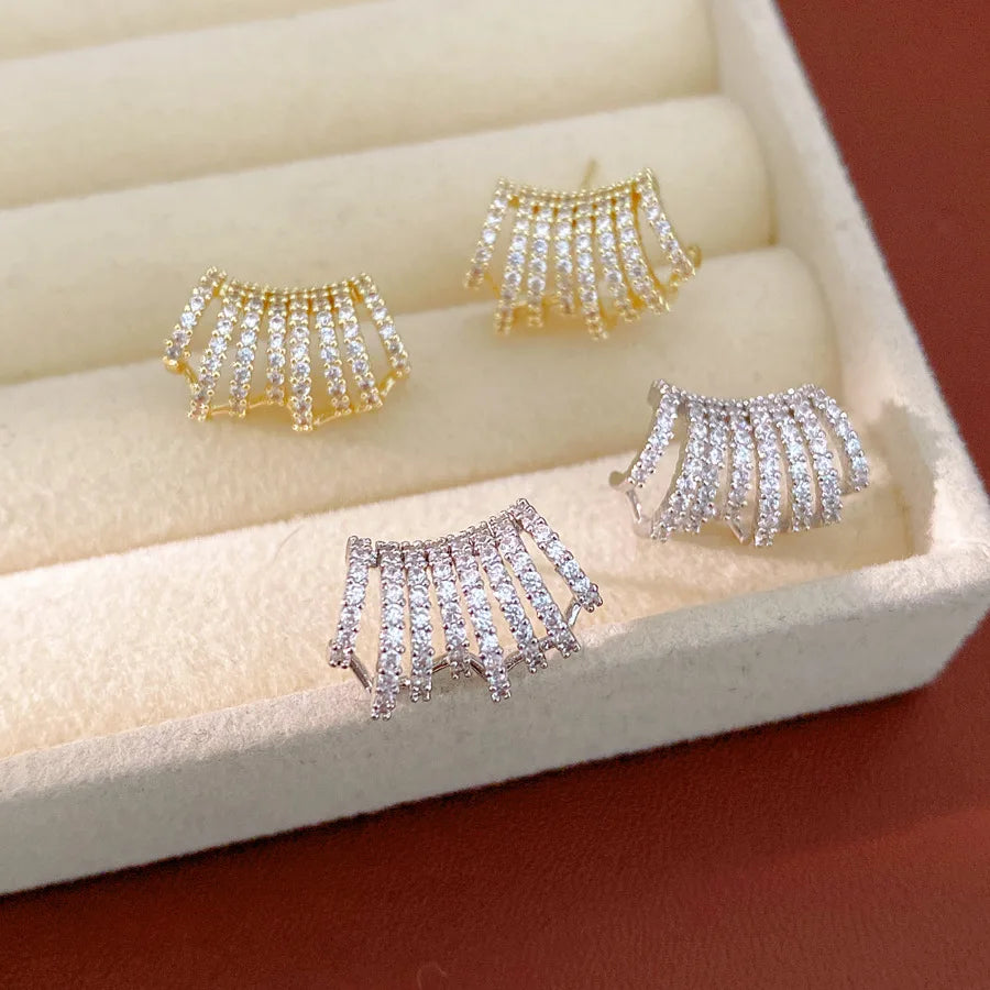 Gold Tone Curved Cubic Zirconia Earrings