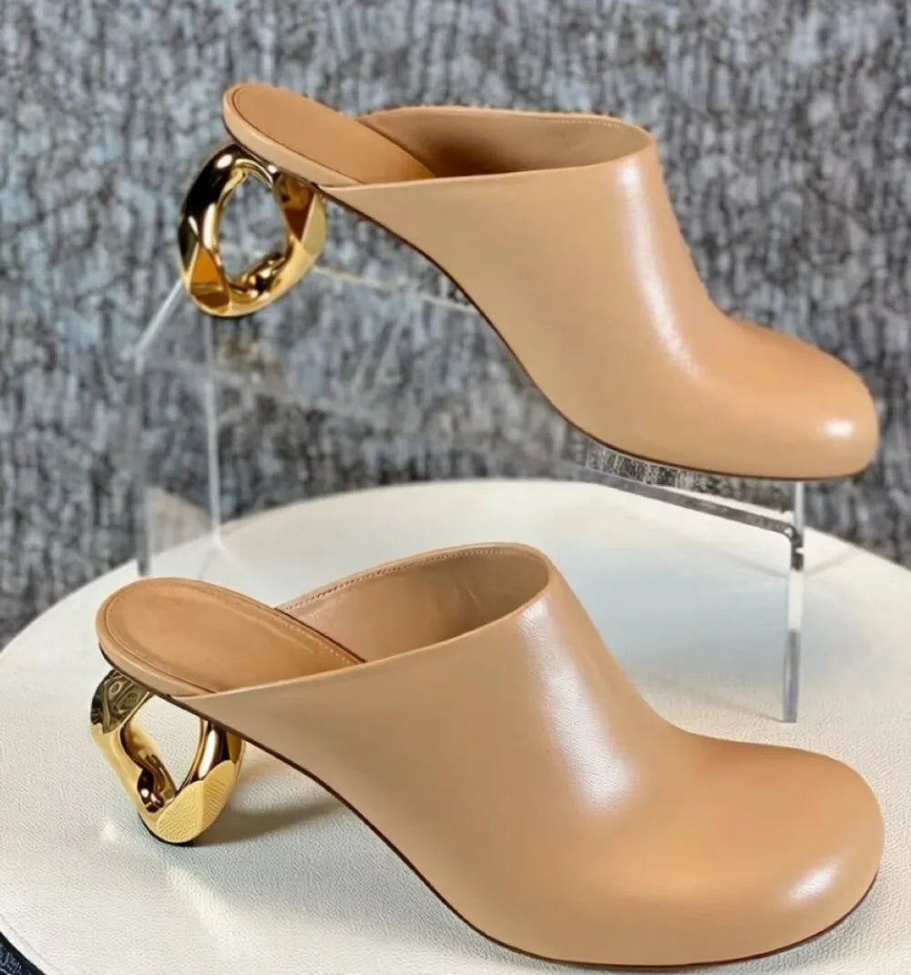Black Leather Backless High Heels
