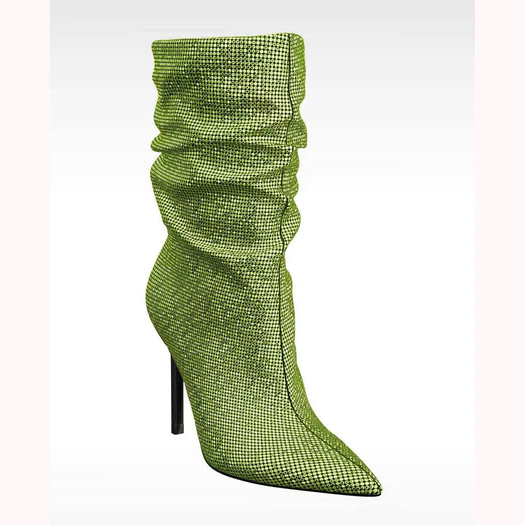 Rhinestone Embellished Pointed Toe Stiletto Boots For Women