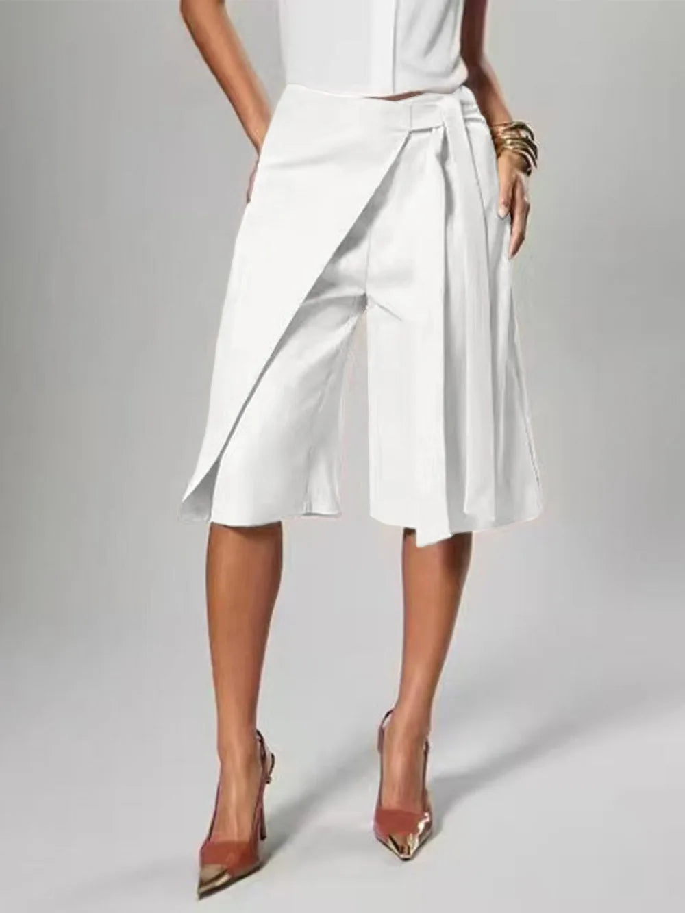 Patchwork Elastic Waist Wide Leg Pants for Women