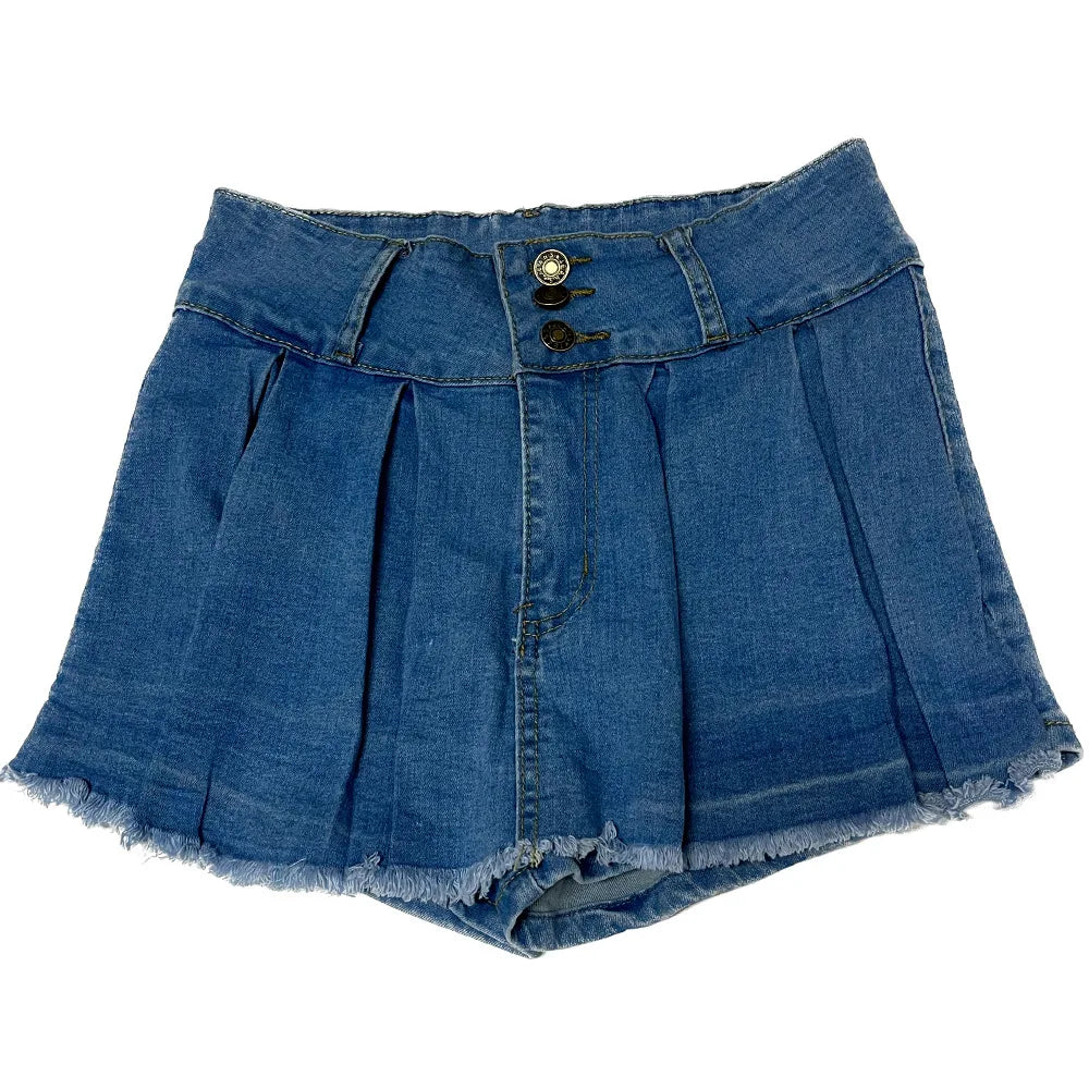 FAGADOER Y2k Denim Shorts Women Pleated Skirt Shorts Summer Stretchy Casual Shorts Retro 90s Fashion Streetwear Short Pants