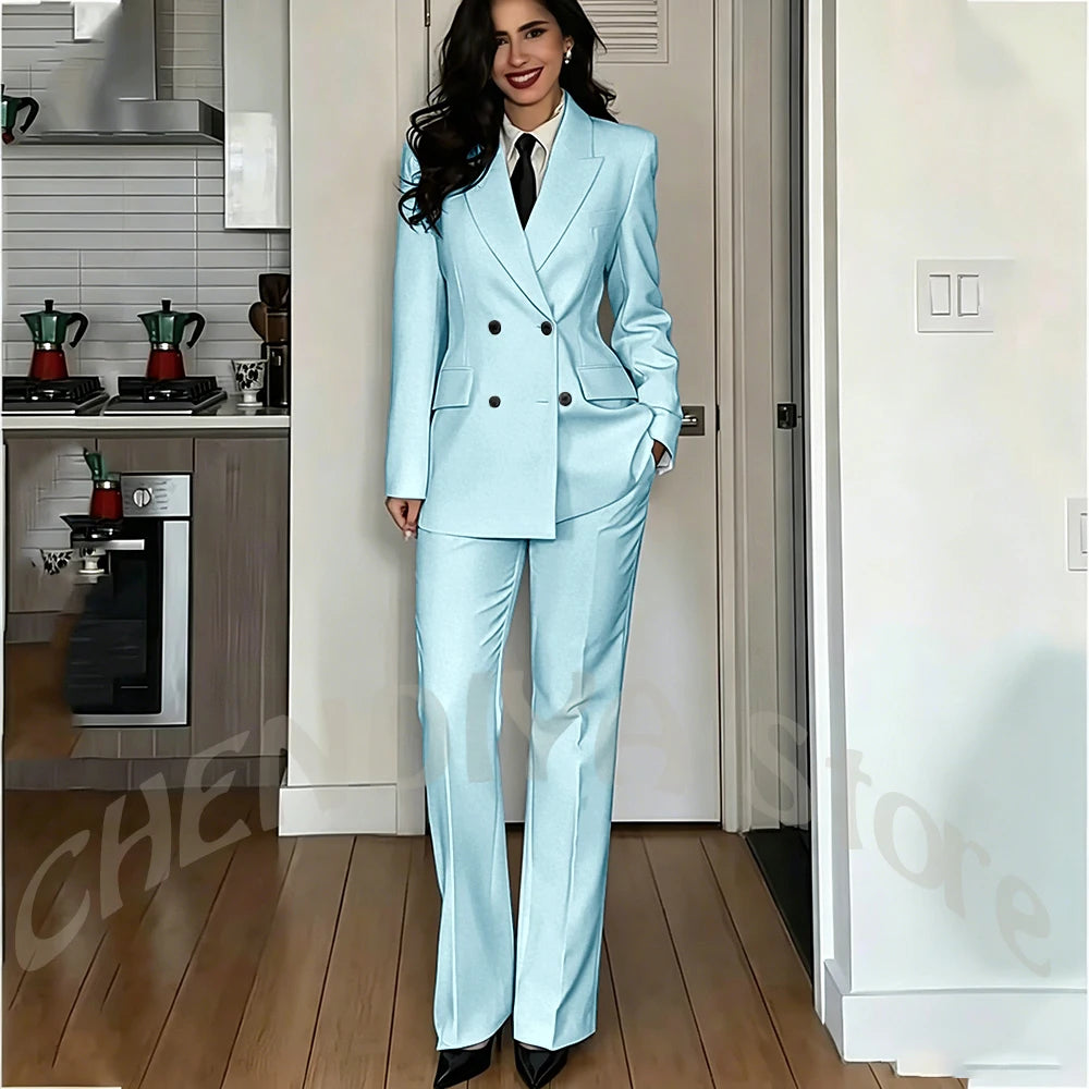 Modern Lady Pure White Suit Double Breasted Peak Lapel Casual Chic Women Suit Formal Dinner Party Business Office Outfit Costume